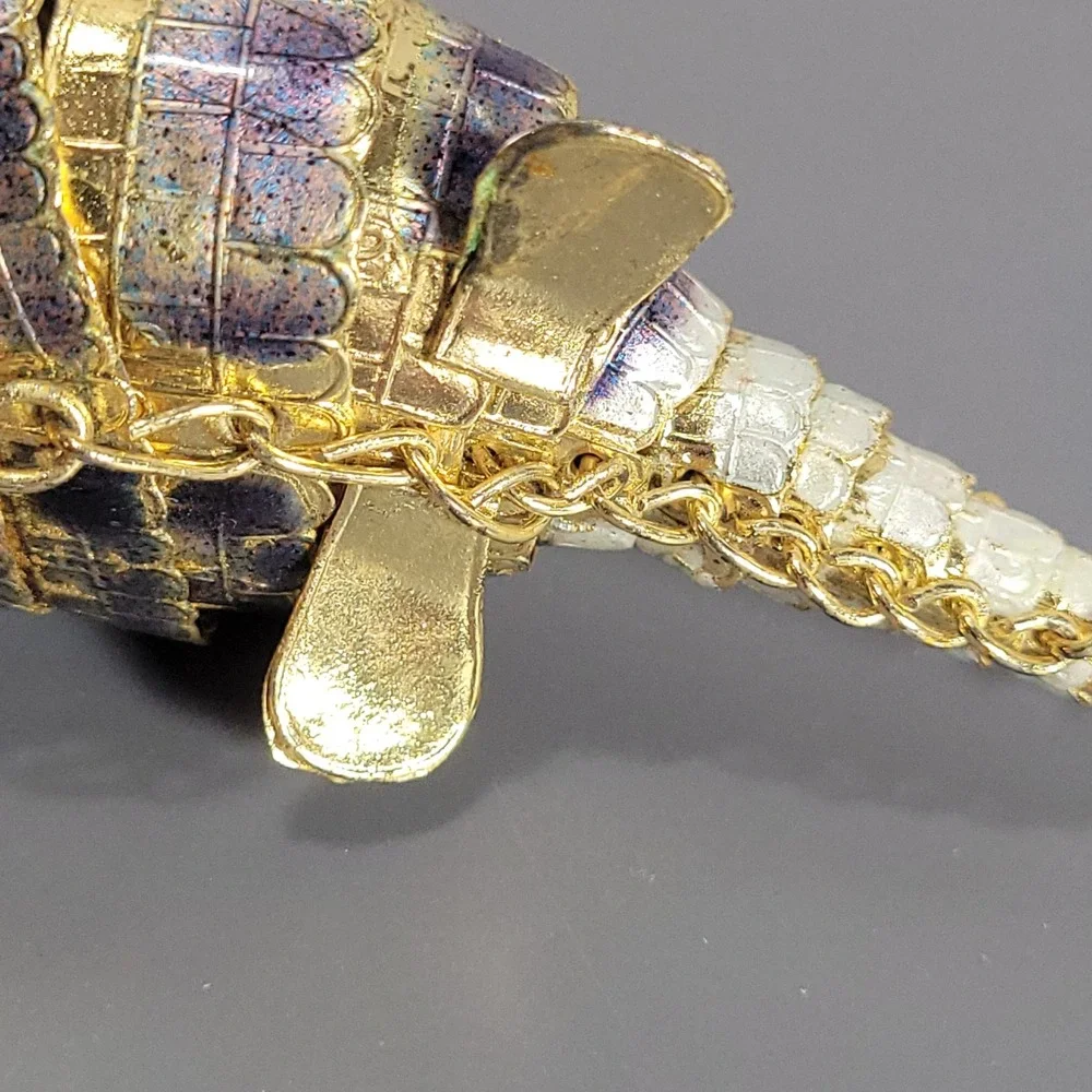 Armadillo Articulated Enamel Ornament Purple Gold Cloisonne Style Texas